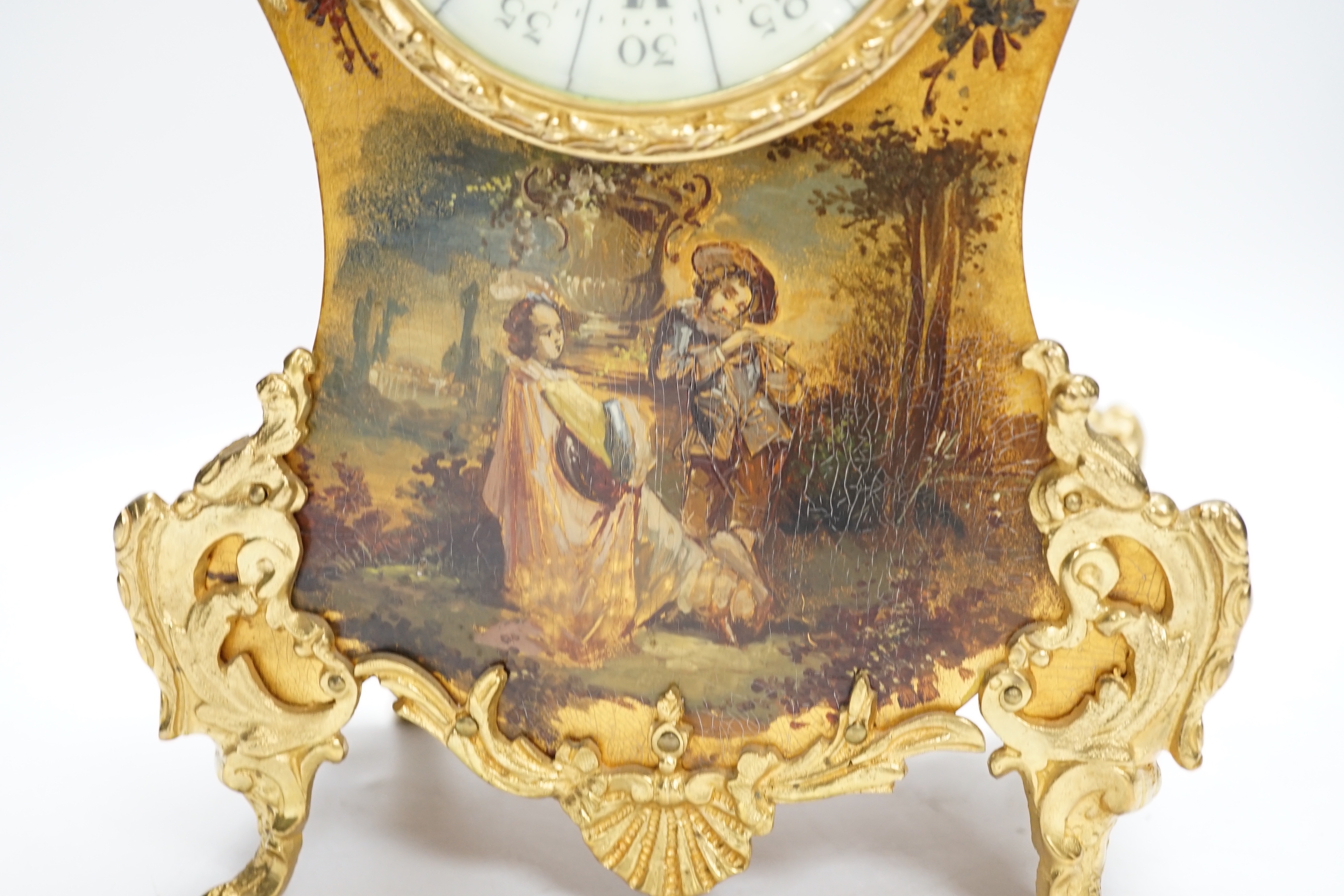 A French Vernis Martin style mantel clock, 31cm